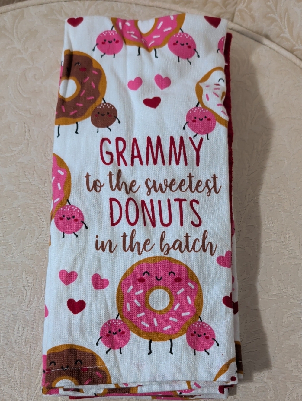 Grammy Donuts Kitchen Towel - Pink & White Donut Print PACK OF 3
